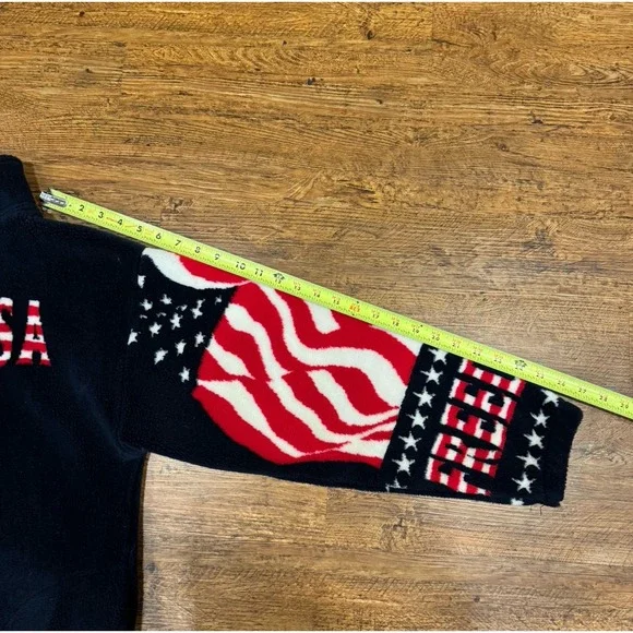 VTG Black Mountain Outdoor USA America Flag Fleece Full Zip Jacket Sweater Men L - Picture 8 of 8